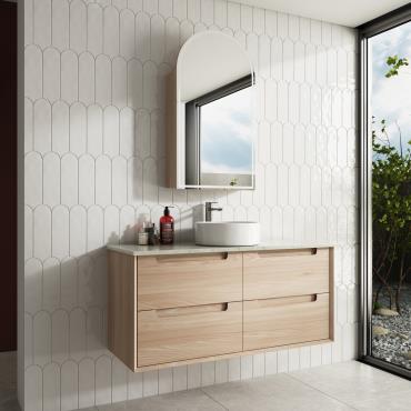 Ainsley Wall Hung Vanity w/ Stone Top - Timber