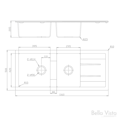 SINKS AND TROUGHS - BLACK 1 and 3/4 Bowl Kitchen Sink