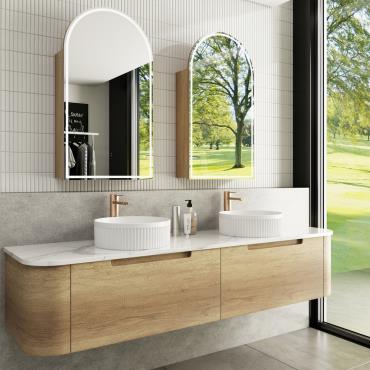 Carita Wall Hung Vanity w/ Stone Top - Timber