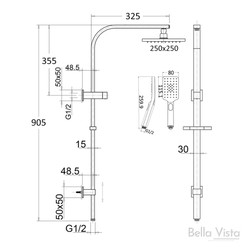 TAPWARE - Chaser Double Shower on Rail - Brushed Gold