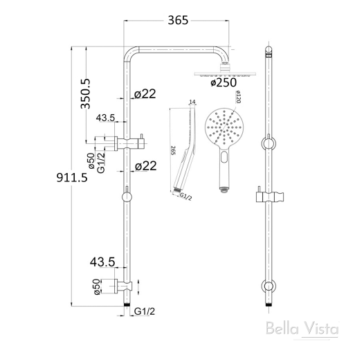 TAPWARE - Mica Double Shower on Rail - Brushed Nickel