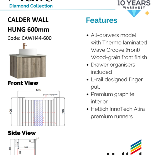 VANITIES - Calder Wall Hung Vanity w/ Ceramic Top VANITIES - Calder Wall Hung Vanity w/ Ceramic Top