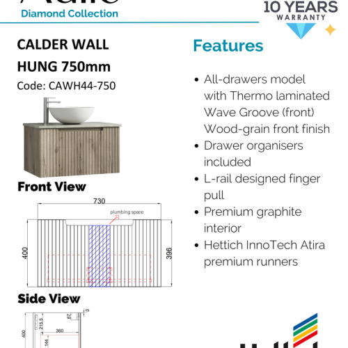 VANITIES - Calder Wall Hung Vanity w/ Ceramic Top VANITIES - Calder Wall Hung Vanity w/ Ceramic Top