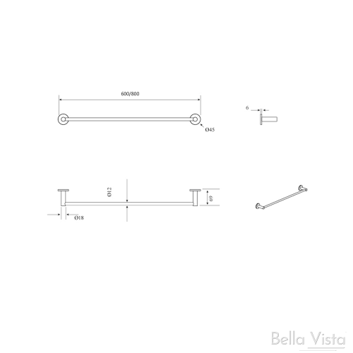 ACCESSORIES - Mica Single Towel Rail 600mm ACCESSORIES - Mica Single Towel Rail 600mm