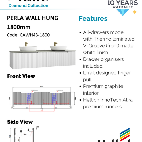 VANITIES - Perla Wall Hung Vanity Cabinet Only VANITIES - Perla Wall Hung Vanity Cabinet Only