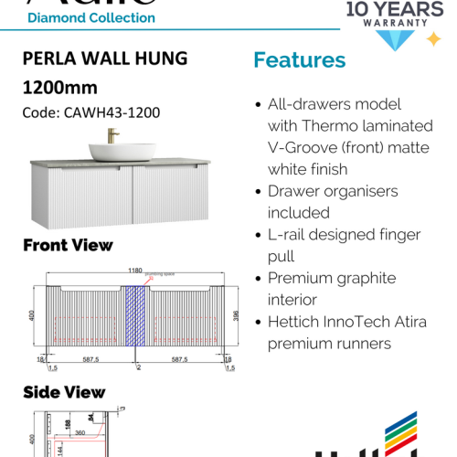 VANITIES - Perla Wall Hung Vanity Cabinet Only VANITIES - Perla Wall Hung Vanity Cabinet Only