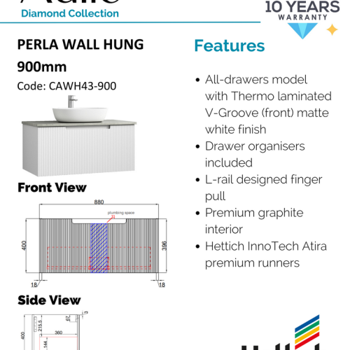 VANITIES - Perla Wall Hung Vanity Cabinet Only VANITIES - Perla Wall Hung Vanity Cabinet Only