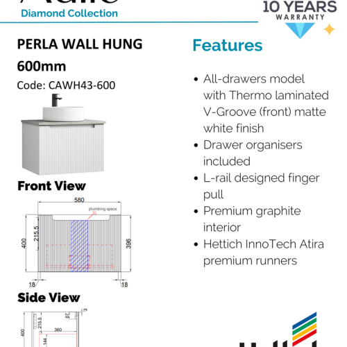 VANITIES - Perla Wall Hung Vanity Cabinet Only VANITIES - Perla Wall Hung Vanity Cabinet Only