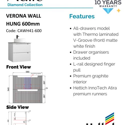 VANITIES - Verona Wall Hung Vanity w/ Stone Top VANITIES - Verona Wall Hung Vanity w/ Stone Top