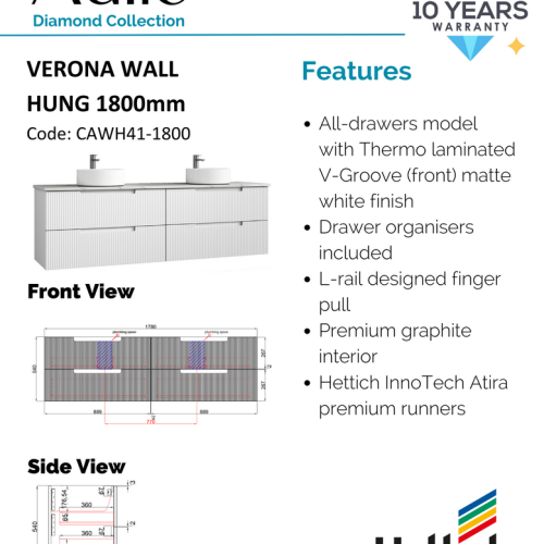 VANITIES - Verona Wall Hung Vanity w/ Stone Top VANITIES - Verona Wall Hung Vanity w/ Stone Top