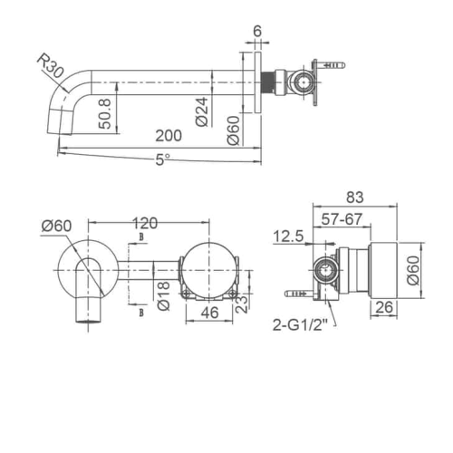 TAPWARE - Vivo Progressive Wall Basin/Bath Mixer - Chrome TAPWARE - Vivo Progressive Wall Basin/Bath Mixer - Chrome