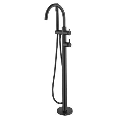 Mica Fluted Freestanding Bath Mixer with Hand Shower - Black