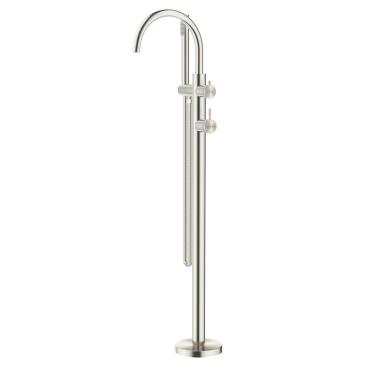 Mica Fluted Freestanding Bath Mixer with Hand Shower - Brushed Nickel