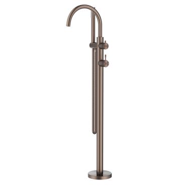 Mica Fluted Freestanding Bath Mixer with Hand Shower - Dusk Bronze