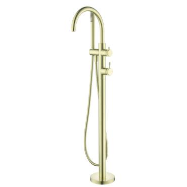 Mica Fluted Freestanding Bath Mixer with Hand Shower - French Gold