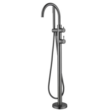 Mica Fluted Freestanding Bath Mixer with Hand Shower - Gun Metal Grey