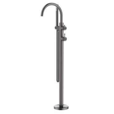 Mica Fluted Freestanding Bath Mixer with Hand Shower - Gun Metal Grey