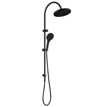 Mica Fluted Gooseneck Dual Shower Rail - Black