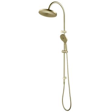 Mica Fluted Gooseneck Dual Shower Rail - French Gold