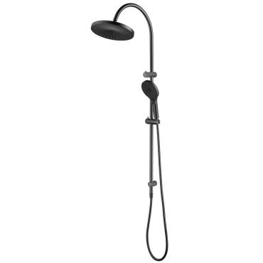 Mica Fluted Gooseneck Dual Shower Rail - Gun Metal Grey