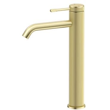 Mica Fluted Tall Basin Mixer - French Gold