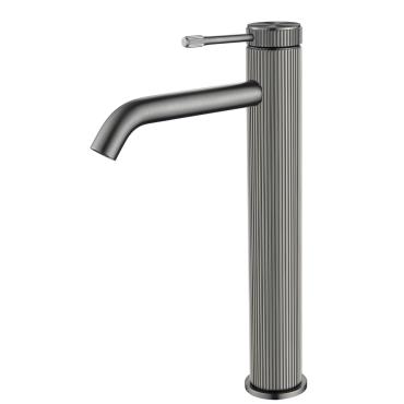 Mica Fluted Tall Basin Mixer - Gun Metal Grey