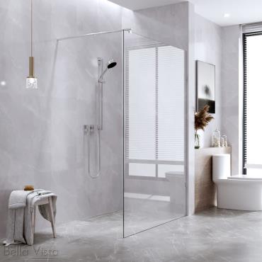 Frameless Glass Panels Shower Screen w/ Brushed Nickel Channel