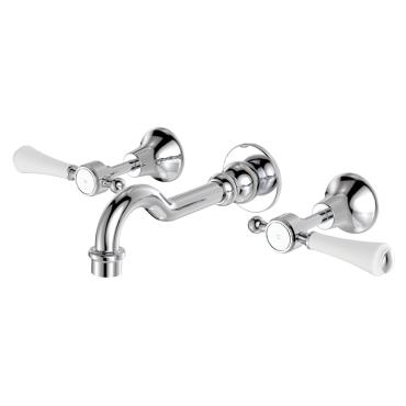 Lillian Lever Basin/Bath Wall Set Ceramic White Handle - Chrome