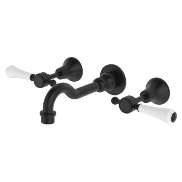 Lillian Lever Basin/Bath Wall Set Ceramic White Handle - Black (Matt)