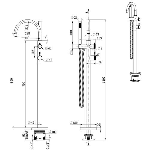 TAPWARE - Mica Fluted Freestanding Bath Mixer with Hand Shower