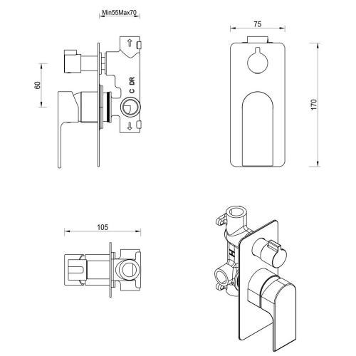 TAPWARE - Beki Shower Mixer Diverter - 1P - Chrome