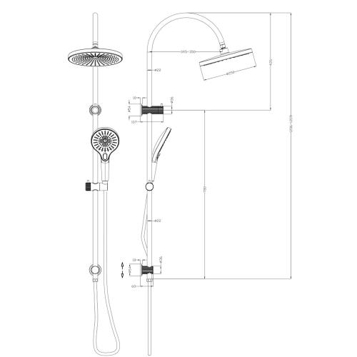 SHOWERS - Mica Fluted Gooseneck Dual Shower Rail - French Gold