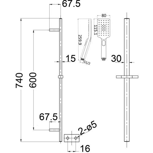 TAPWARE - Cresta Single Shower Rail