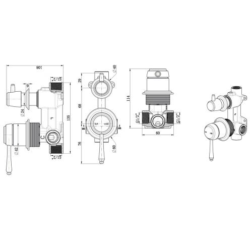 TAPWARE - Mica Heritage Shower Mixer Diverter - TRIM KIT ONLY