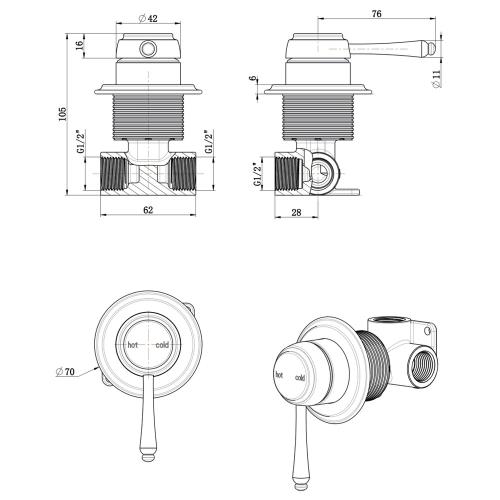 TAPWARE - Mica Heritage Shower Mixer - TRIM KIT ONLY