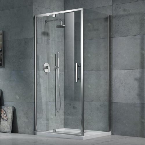 SHOWERS - 900 x 900 Louve Pivot Shower Screen Front and Return Chrome