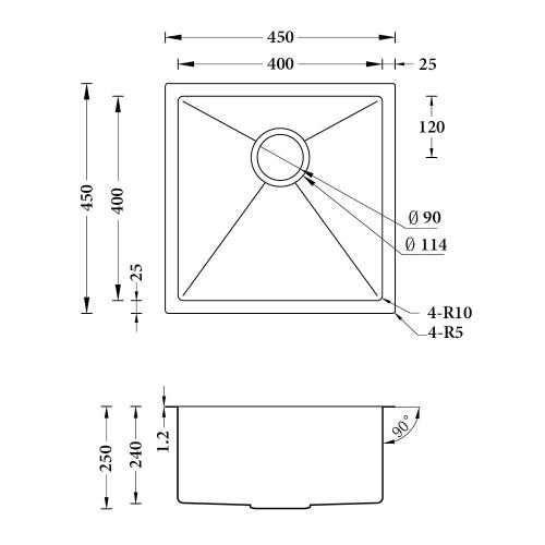 SINKS AND TROUGHS - Atlas Single Bowl Sink 450 x 450