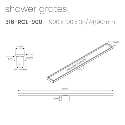  - Brushed Gold Shower Channel - 900mm