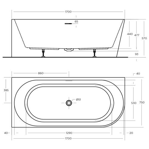 BATHS - ECO Wall Faced Corner Free Standing Bath Tub