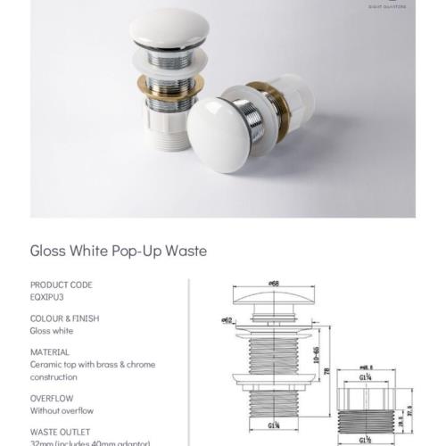 BASINS - Gloss White Ceramic Pop Up Waste