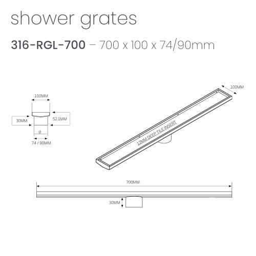 SHOWERS - Gun Metal Grey Shower Channel - 700mm