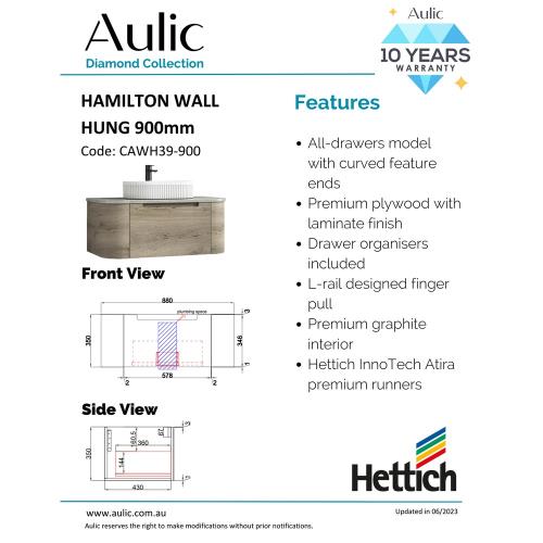 VANITIES - Hamilton Wall Hung Vanity - 900mm