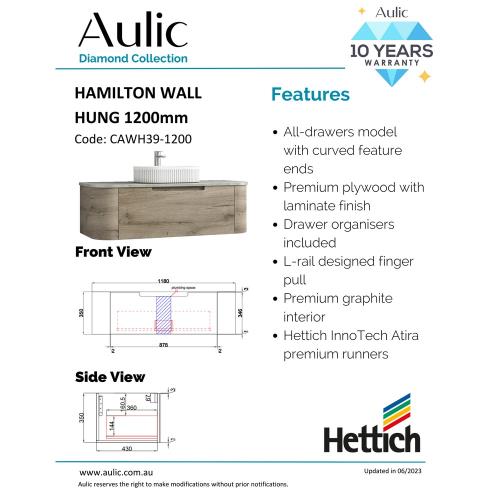 VANITIES - Hamilton Wall Hung Vanity - 1200mm
