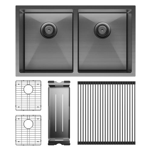 SINKS AND TROUGHS - Hana Carbon Metal Double Bowl Sink KIT