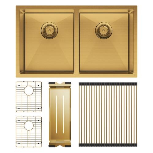 SINKS AND TROUGHS - Hana Rugged Brass Double Bowl Sink KIT