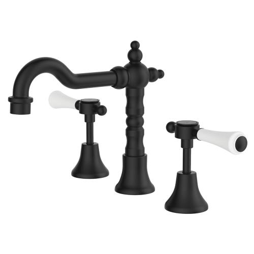 TAPWARE - Lillian Lever Basin Set with Ceramic White Handle - Black (Matt)