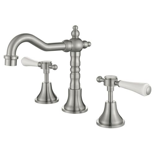 TAPWARE - Lillian Lever Basin Set with Ceramic White Handle - Brushed Nickel