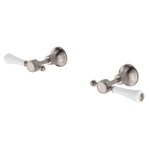 TAPWARE - Lillian Lever Wall Top Assemblies with Ceramic White Handle - Brushed Nickel