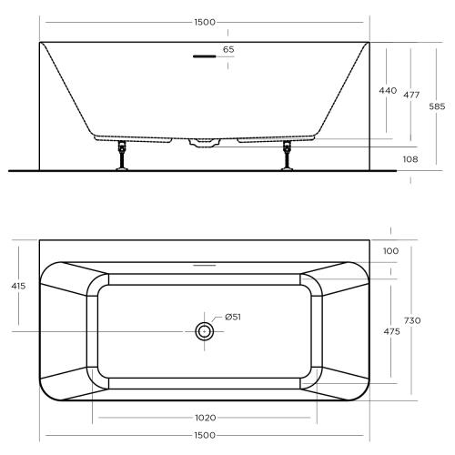 BATHS - LUNUS Wall Faced Free Standing Bath - 1500mm