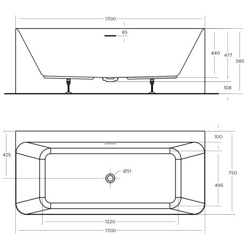 BATHS - LUNUS Wall Faced Free Standing Bath - 1700mm